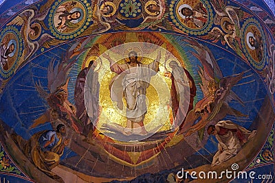 Jesus Christ mosaic in orthodox Church of the Savior temple, Saint Petersburg, Russia Editorial Stock Photo