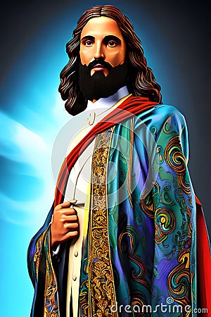 Jesus Christ in the parade dress-coat of the ruler Cartoon Illustration