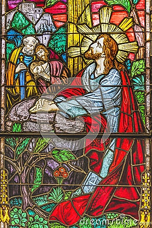 Jesus Praying Garden Gethsemane Stained Glass Church Saint Augustine Florida Stock Photo