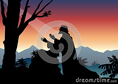 Jesus Christ praying before the passion Vector Illustration