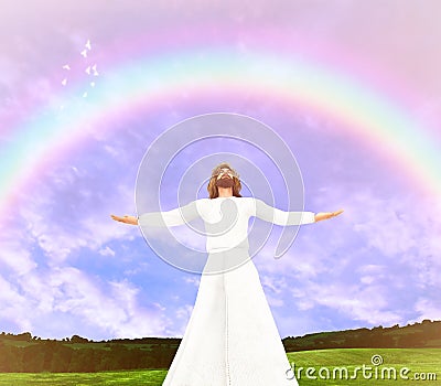 Jesus Christ Rainbow Illustration Stock Photo