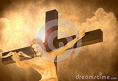 Jesus Christ releasing a dove from the cross Stock Photo