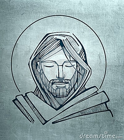 Jesus Christ Serene Face Cartoon Illustration