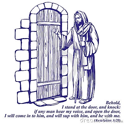 Jesus Christ, Son of God knocking at the door, symbol of Christianity hand drawn vector illustration sketch. Vector Illustration