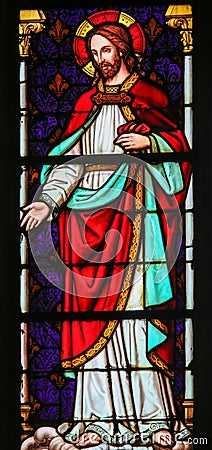 Jesus Christ - Stained Glass in Mechelen Cathedral Stock Photo