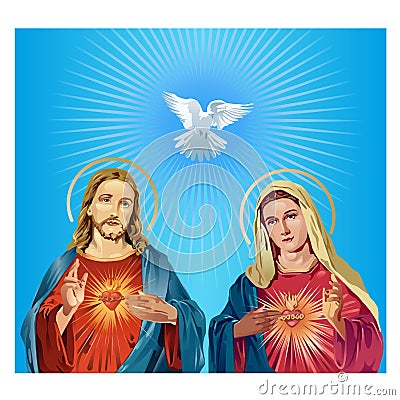 Jesus Christ and the Virgin Mary Vector Illustration