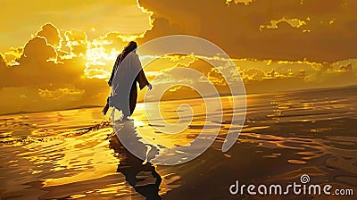 jesus christ walking on water easter faith Stock Photo