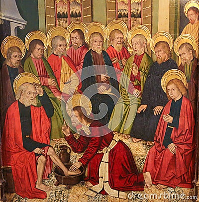 Jesus Christ washing the Feet of the Apostles at the Last Supper Editorial Stock Photo