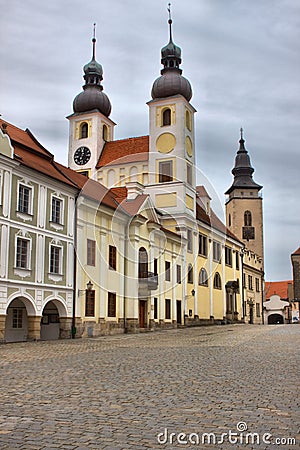 Jesus church in the old european city of Telc Stock Photo