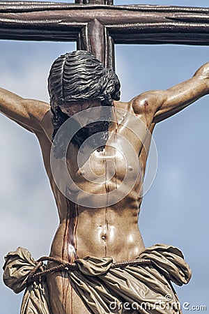 Jesus on the cross, brotherhood of the students, Holy Week in Seville Stock Photo