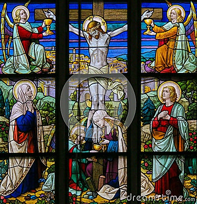 Jesus on the Cross - Stained Glass Stock Photo