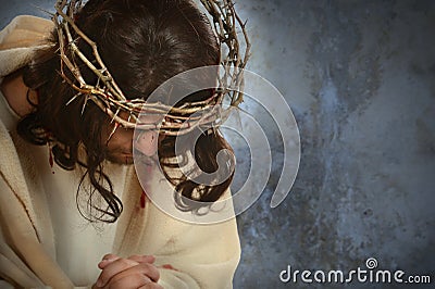 Jesus With Crown of Thorns Stock Photo