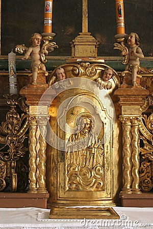 Jesus, the door of the tabernacle on the altar in the chapel of the castle in Klenovnik, Croatia Stock Photo