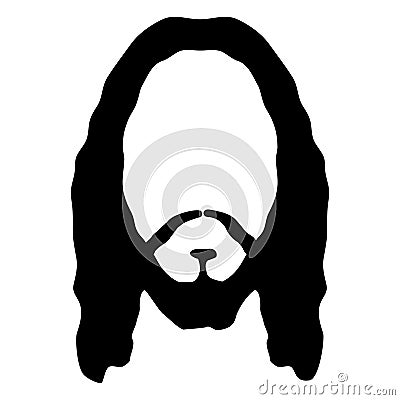 Jesus face beard hair head. Christ son God silhouette avatar man. Religion bible person Vector Illustration