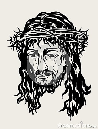 Jesus Face Sketch drawing, art vector design Vector Illustration