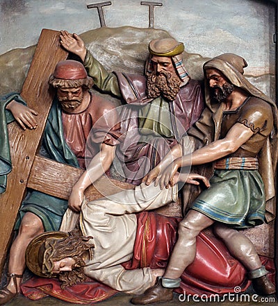 Jesus falls the third time, 9th Stations of the Cross Stock Photo