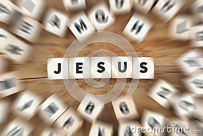 Jesus God believe belief religion church hope dice business concept Stock Photo