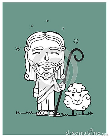 Jesus Good Shepherd b Vector Illustration