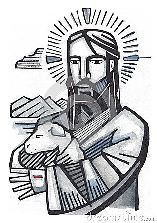 Jesus Good Shepherd Cartoon Illustration