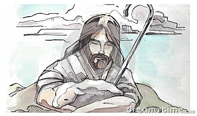 Jesus Goos Shepherd illustration Cartoon Illustration