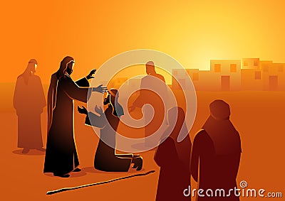 Jesus heals the blind man Vector Illustration