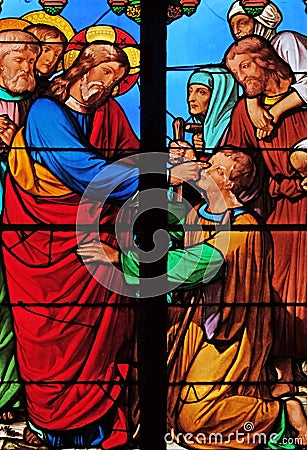 Jesus heals a blind man Stock Photo