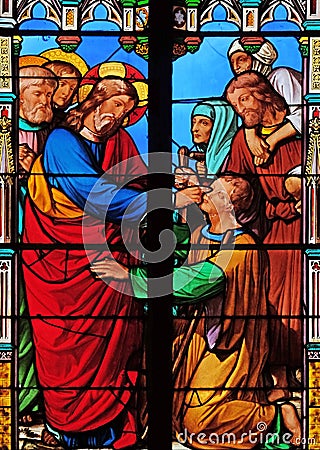 Jesus heals a blind man Stock Photo