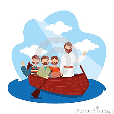 Jesus with his disciples in the boat. vector Vector Illustration