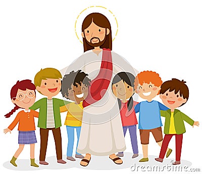 Jesus hugging kids Vector Illustration