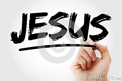 JESUS - Joyful Eternal Selfless Understanding Son of God acronym with marker, concept background Stock Photo