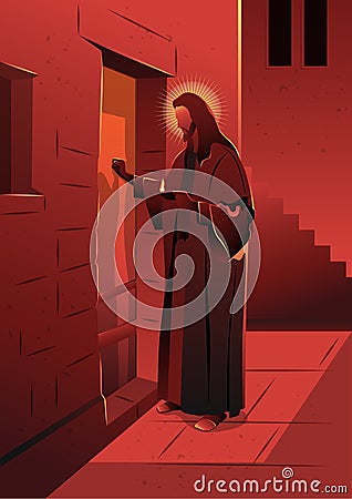 Jesus knocking on the door Vector Illustration