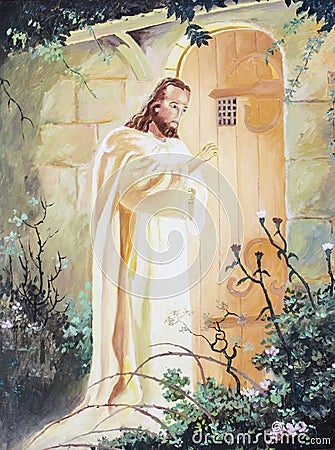 Jesus knocking at the door Stock Photo