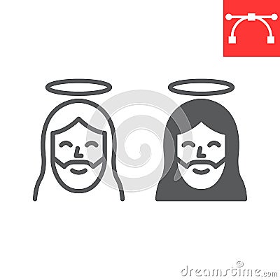 Jesus line and glyph icon, Happy Easter and christmas, jesus christ vector icon, vector graphics, editable stroke Vector Illustration