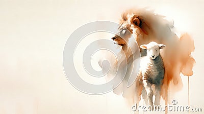 Jesus, the lion, the lamb of God. Digital watercolor painting Stock Photo