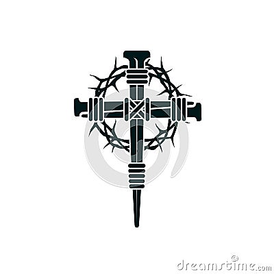 Jesus nail cross with thorn crown Vector Illustration