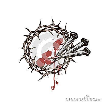 Jesus nails with thorn crown Vector Illustration