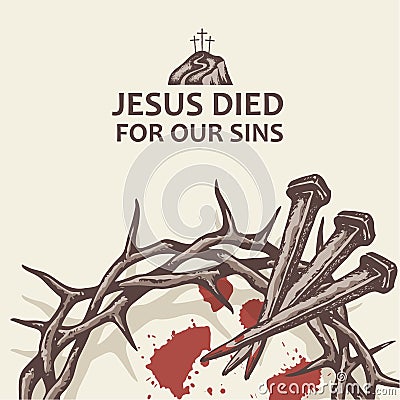 Jesus nails with thorn crown Vector Illustration