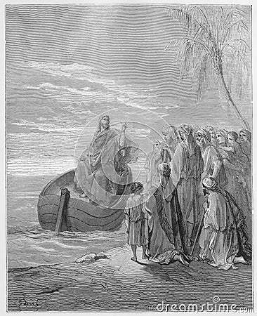 Jesus Preaching at the Sea of Galilee Editorial Stock Photo