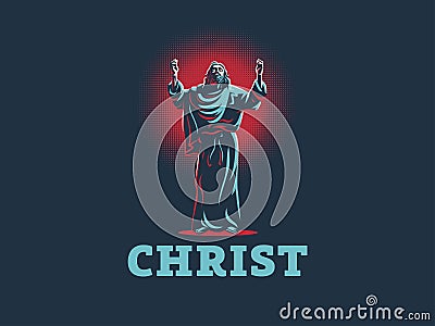 Jesus raised his hands in prayer. Vector Illustration