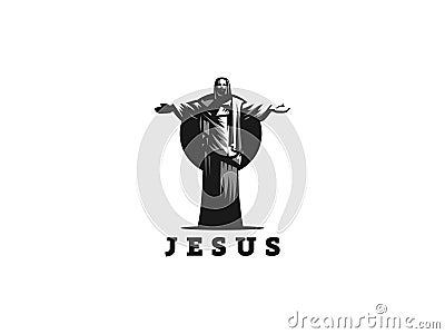 Jesus raised his hands in prayer. Vector Illustration