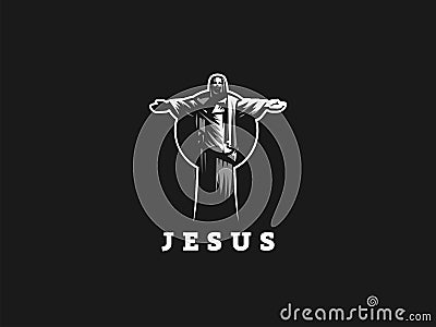 Jesus raised his hands in prayer. Vector Illustration