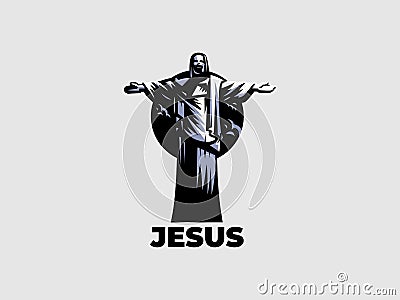 Jesus raised his hands in prayer. Vector Illustration