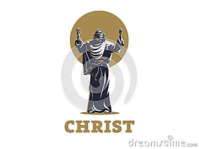 Jesus raised his hands in prayer. Vector Illustration