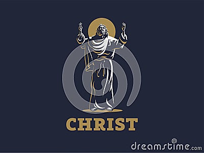 Jesus raised his hands in prayer. Vector Illustration