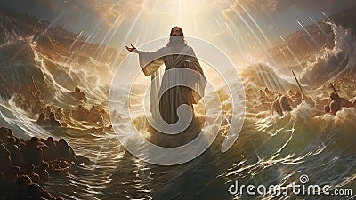 Jesus Saving his People Drowning In Water Stock Photo