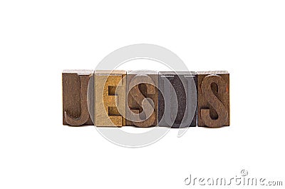 Jesus Spelled in Type Set Stock Photo