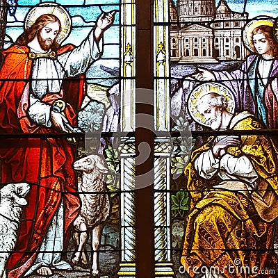 Jesus stained glass window Stock Photo