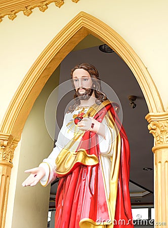 Jesus Statue at Nativity of Our Lady Cathedral in Samut Songkhram Stock Photo