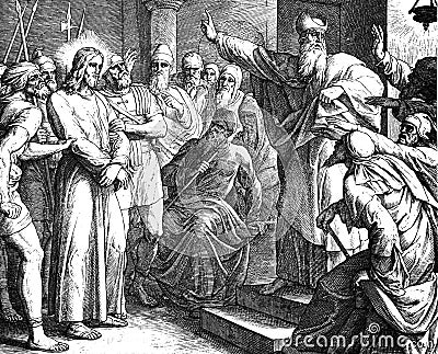 Jesus Trial Before Caiaphas Stock Photo