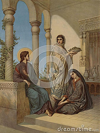 Jesus and two sisters Stock Photo